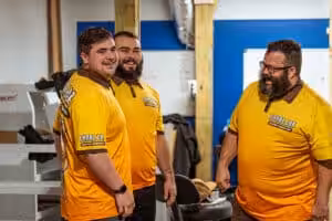 loyal lab team laughing and being friendly